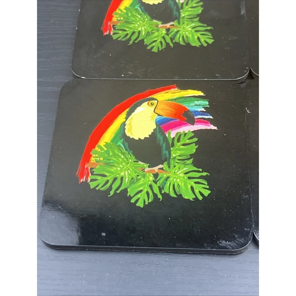 Toucan Coasters Set of 4 Black Rainbow Tropical‎ Bird Drink Coasters